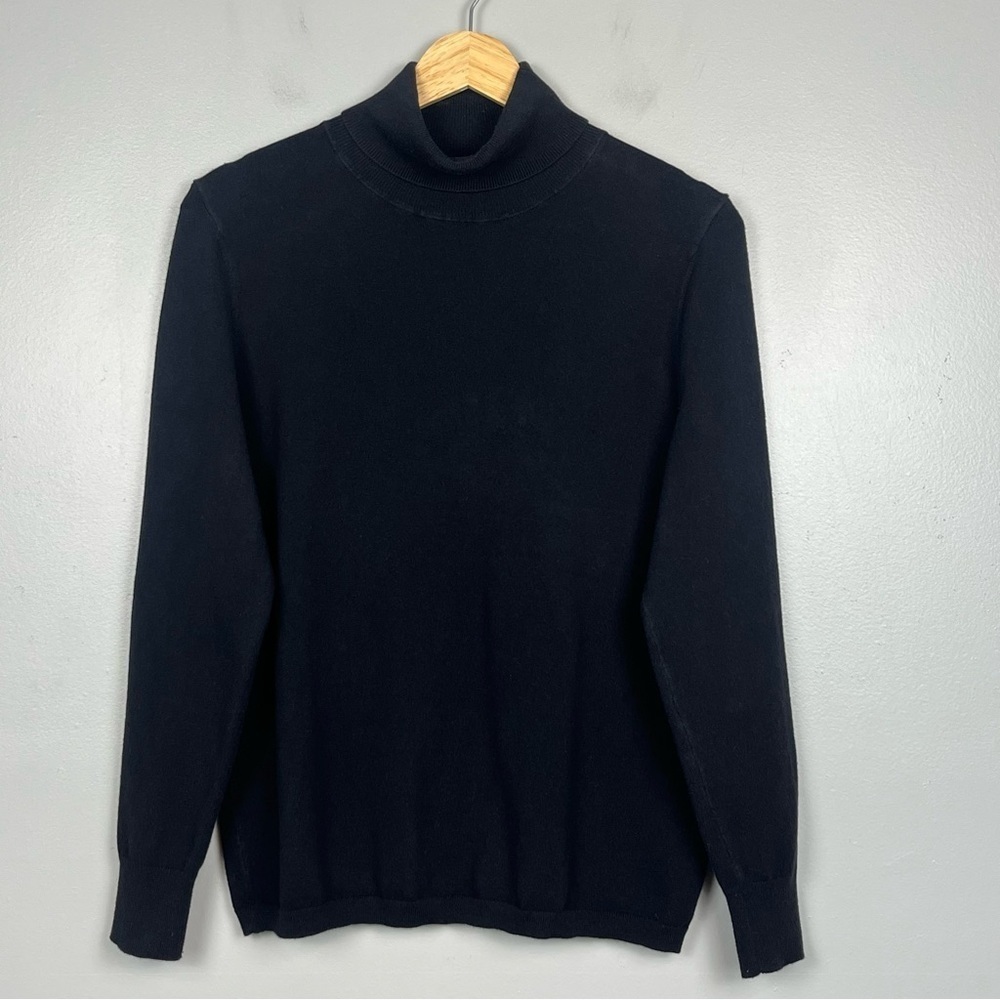 Talbots black cotton blend knit turtleneck sweater, large petite.